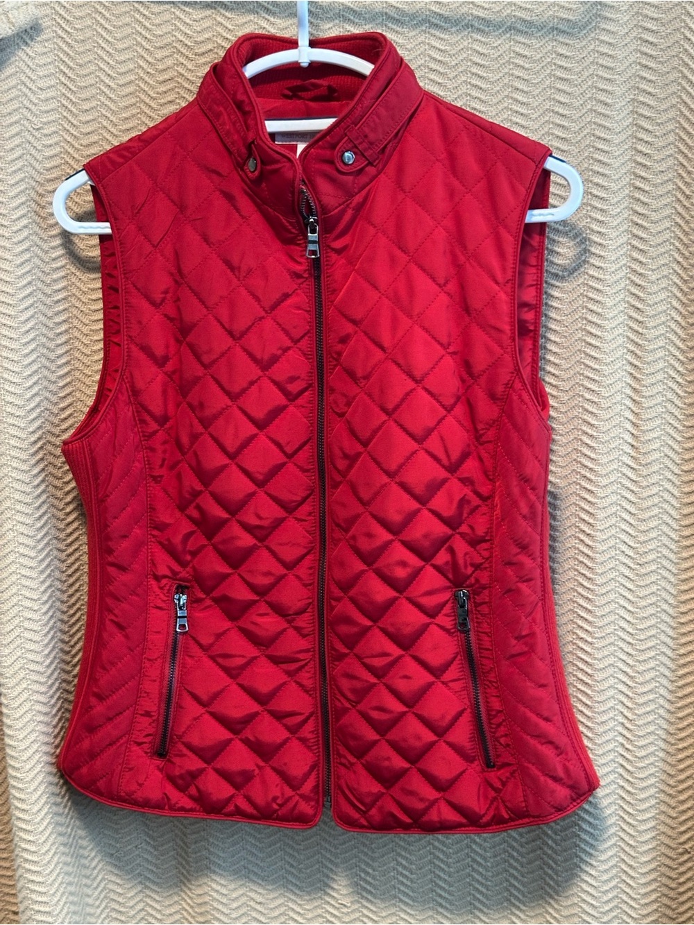 Westport 1962 Women's Red Diamond Quilted Full Zip Puffer Vest Medium Ribbed Sid